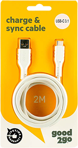 G2G Charge & Sync 2m USB Type C Cable - White