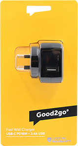 G2G Wall Charger USB C PD18W 2.4A USB Black