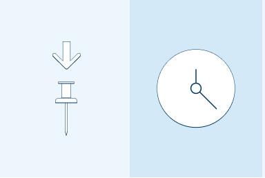 Illustration of a push pin and a clock