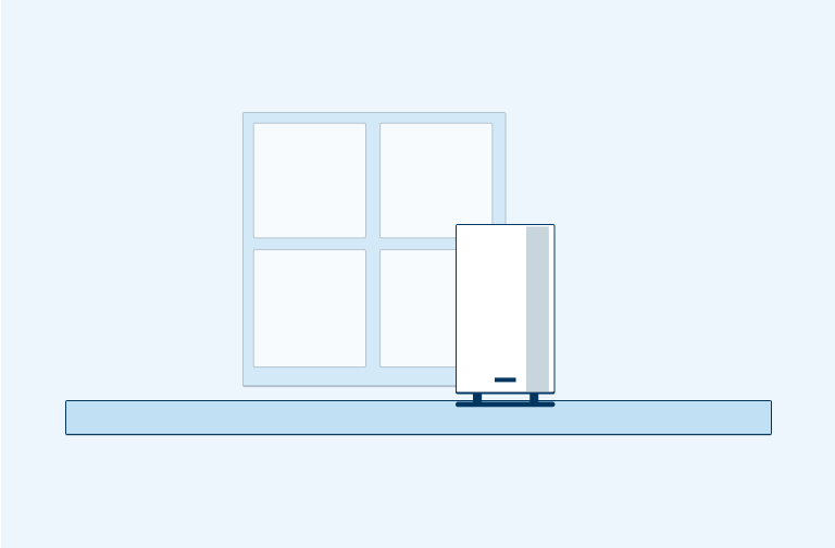 Illustration of a modem next to a window