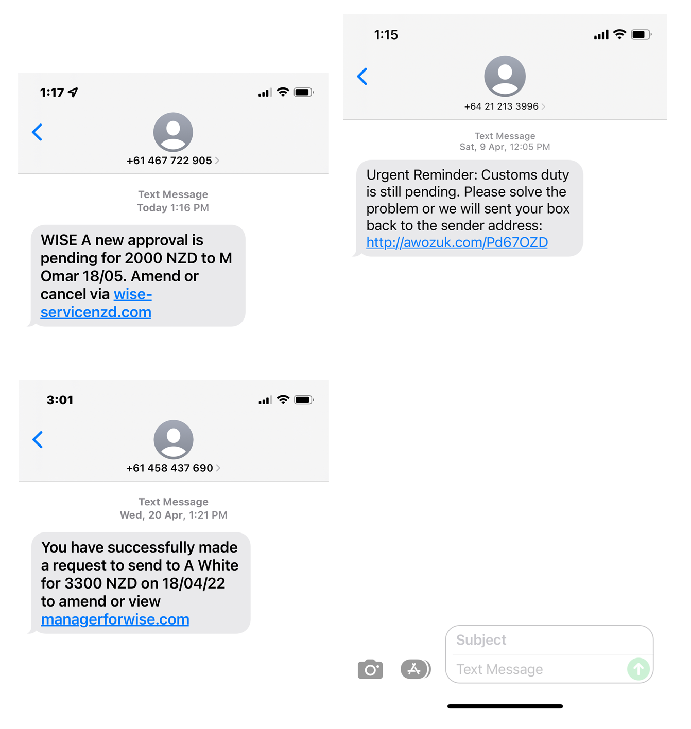 examples of FluBot Spam messages