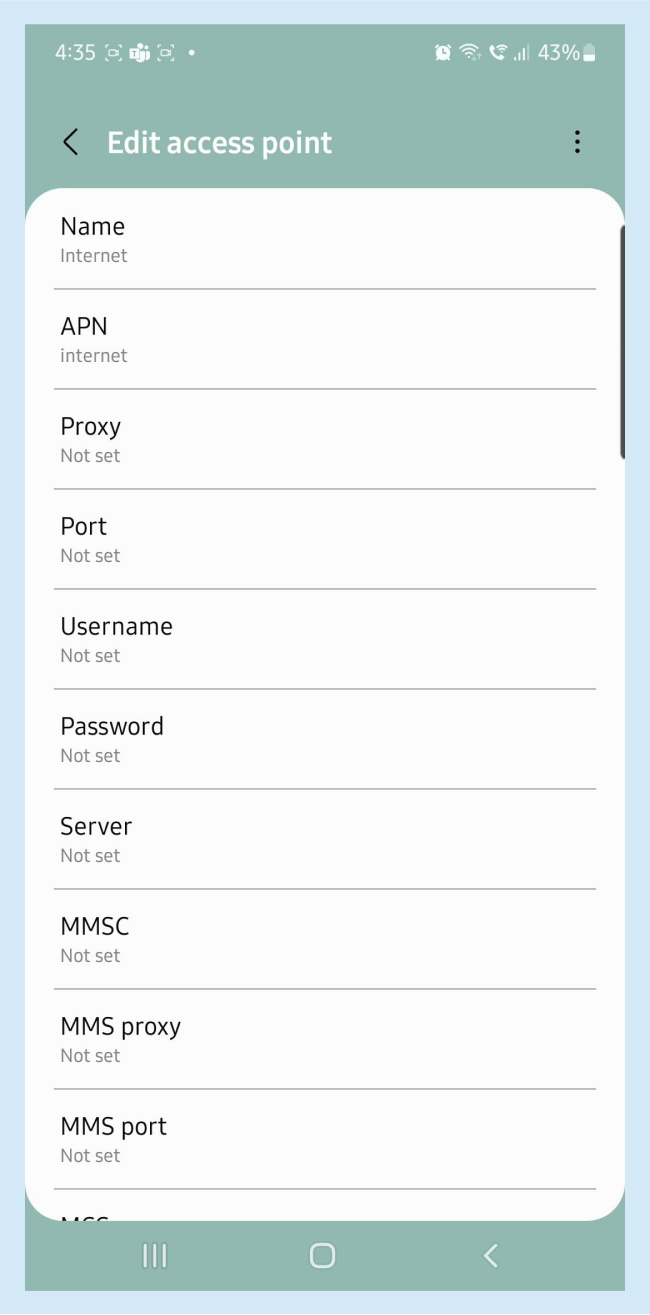 Samsung Network Settings