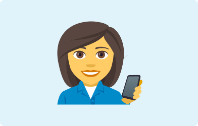 H&S - Lady Holding Phone Emoji Emoji of a lady holding a mobile phone in her left hand on a blue background