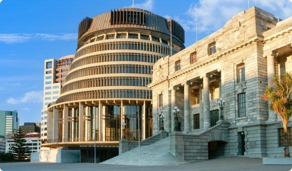 Photo outside of the Beehive in Wellington