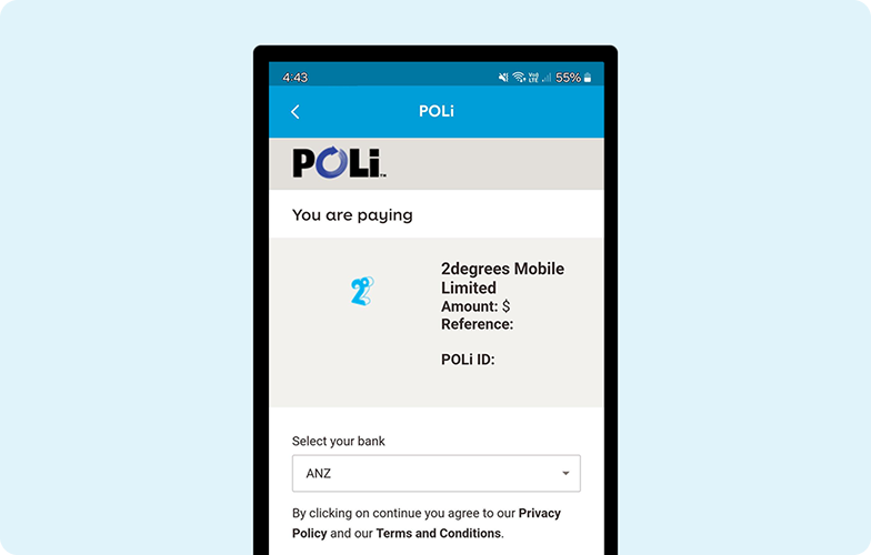 H&S - Prepay Top Up - POLi Screenshot of the mobile app on the POLi payment page