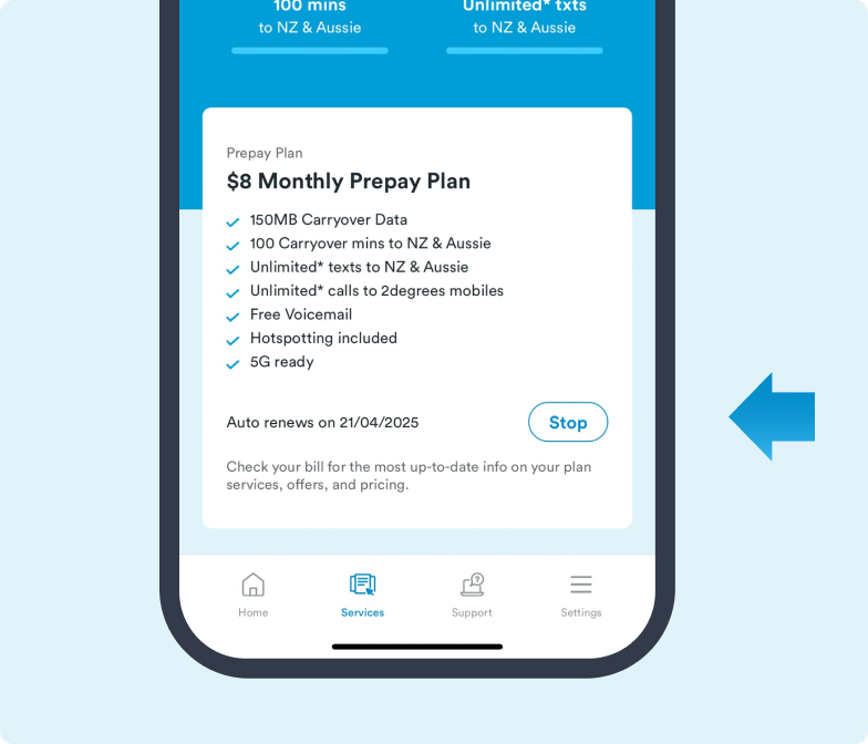 H&S - Plans - App - Screenshot Screenshot of the mobile app showing the $8 Prepay plan
