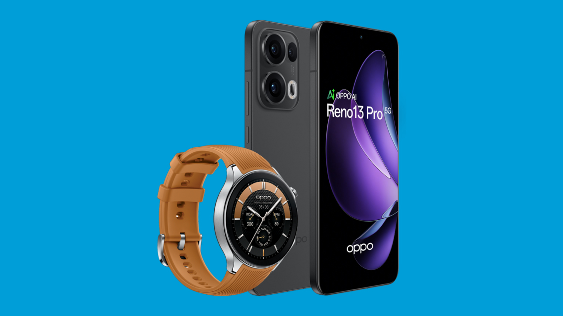 OPPO GWP - OPPO Reno13 Series - OPPO Watch X - May 2025 Image of OPPO Reno13 Pro smartphone and an OPPO Watch X