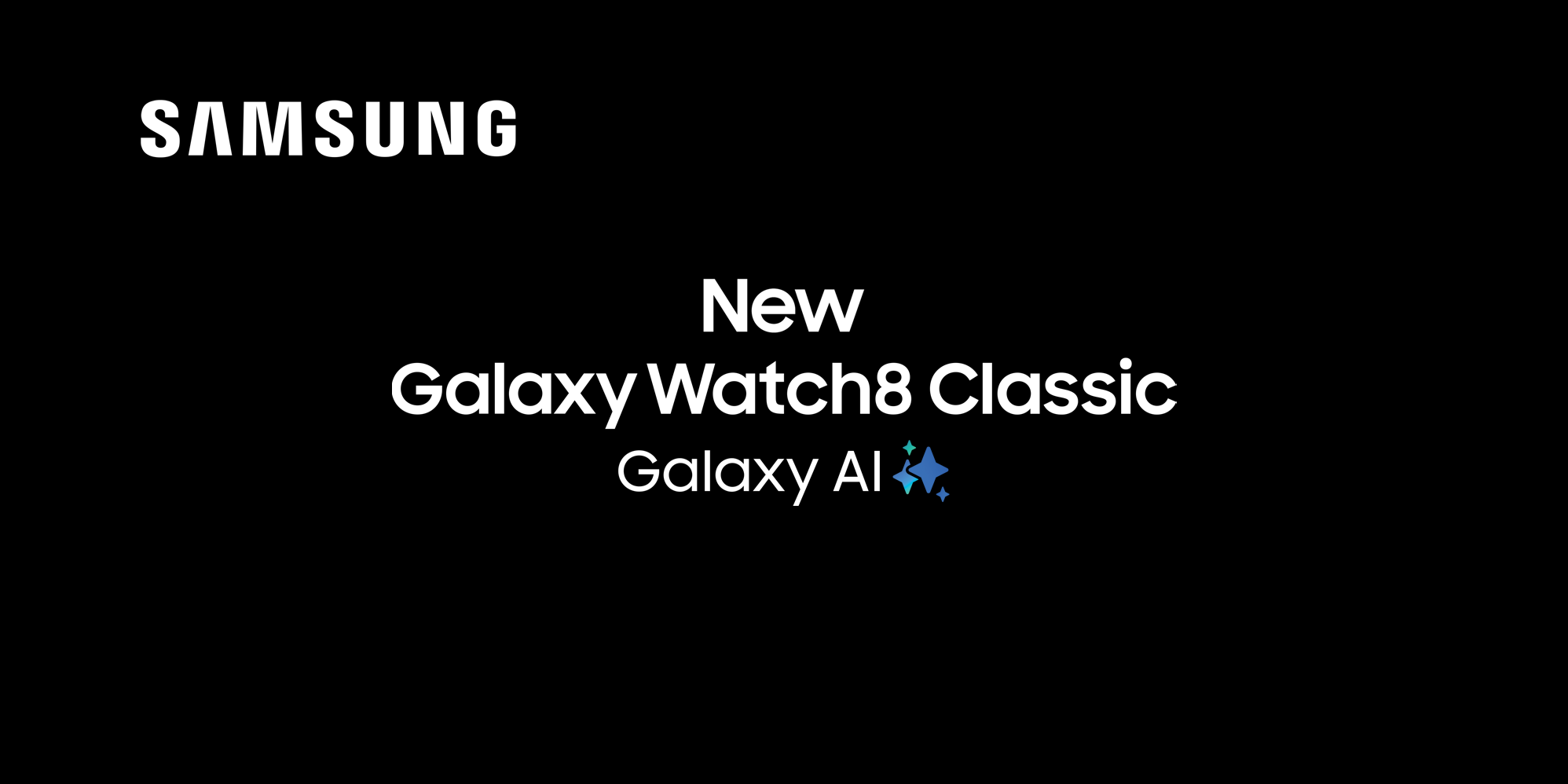 Samsung logo and banner saying "New Galaxy Watch8 Classic Galaxy AI"