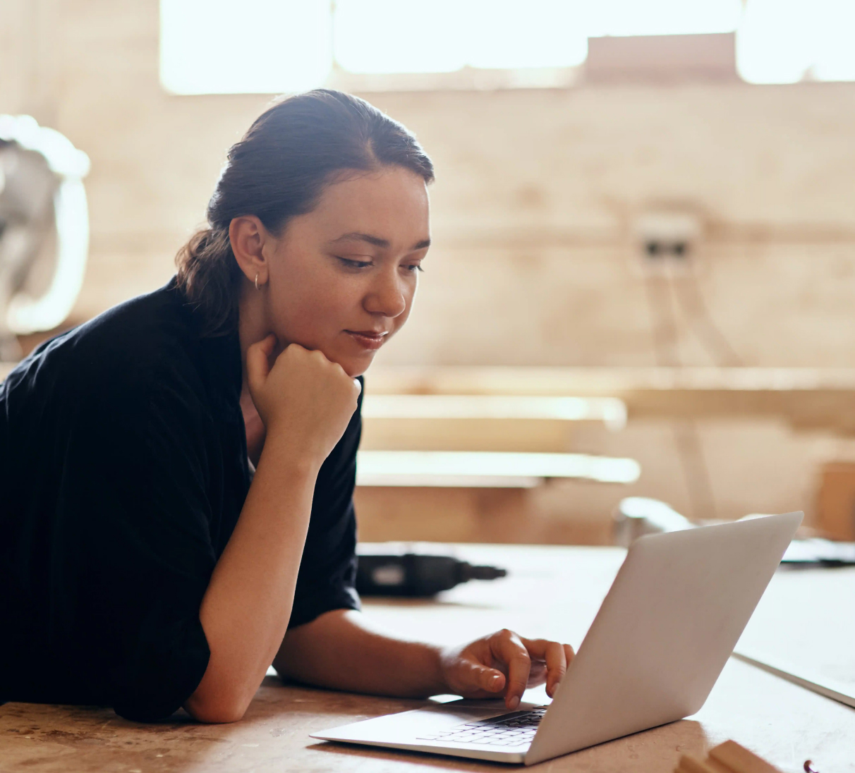 Woman working on a laptop