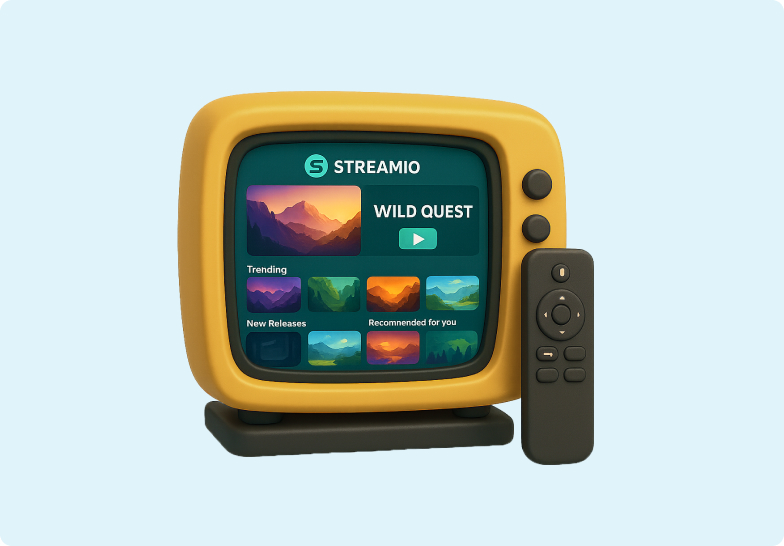 H&S - Broadband Article - Streaming video 3D emoji of a TV and remote with a streaming service on the tv screen