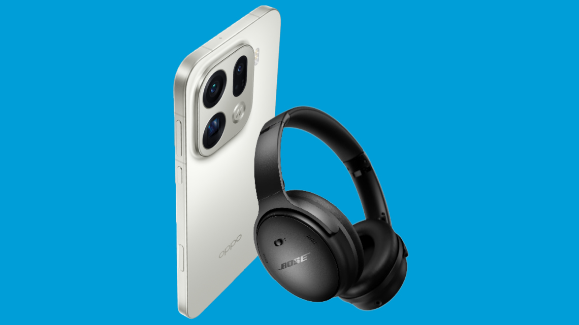 Image of the OPPO Find X9 Pro smartphone and Bose headphones