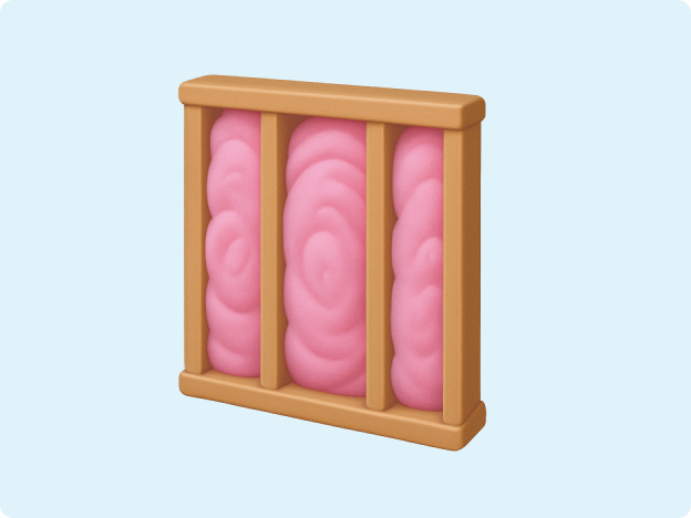 A 3d emoji image of pink batts inside a wall