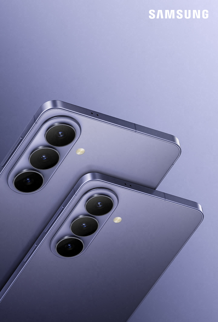 Close up of the back of Galaxy S26 and S26 plus is seen highlighting the camera lenses. Galaxy AI. Samsung.