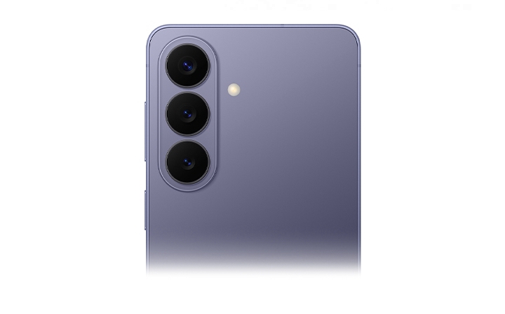 Close up of Galaxy S26 in Cobalt Violet from the back highlighting the new camera design.