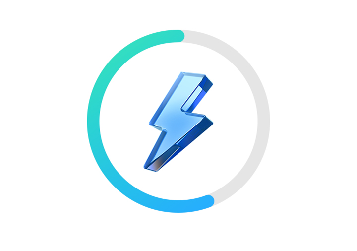 A lightning bolt is surrounded by a partially filled-out circle to indicate the amount of power charged. Up to 55 percent charge in around 30 minutes.