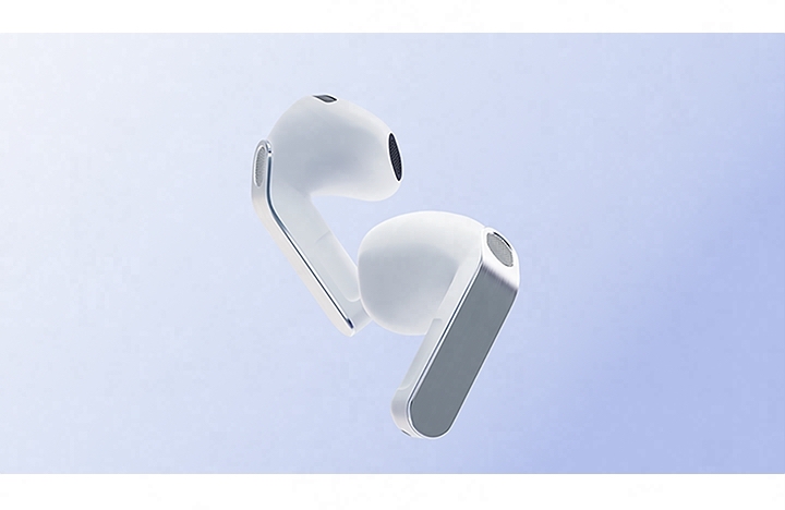 A pair of Galaxy Buds4 in White.