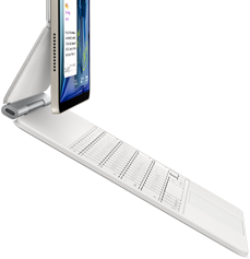 iPad Air, Starlight colour, attached to Magic Keyboard, white colour, side exterior