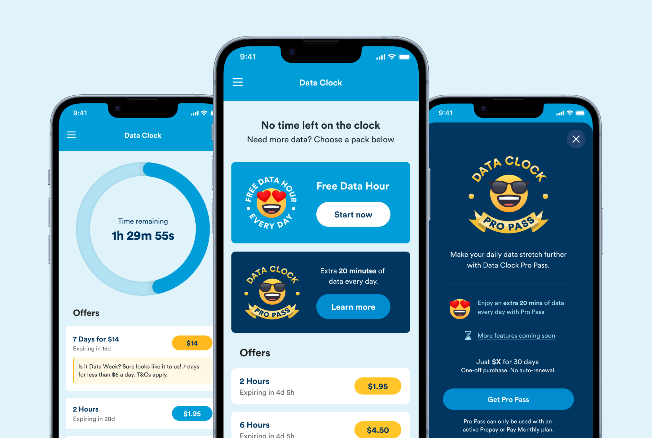 Screenshot showing the list of data clock packs for purchase