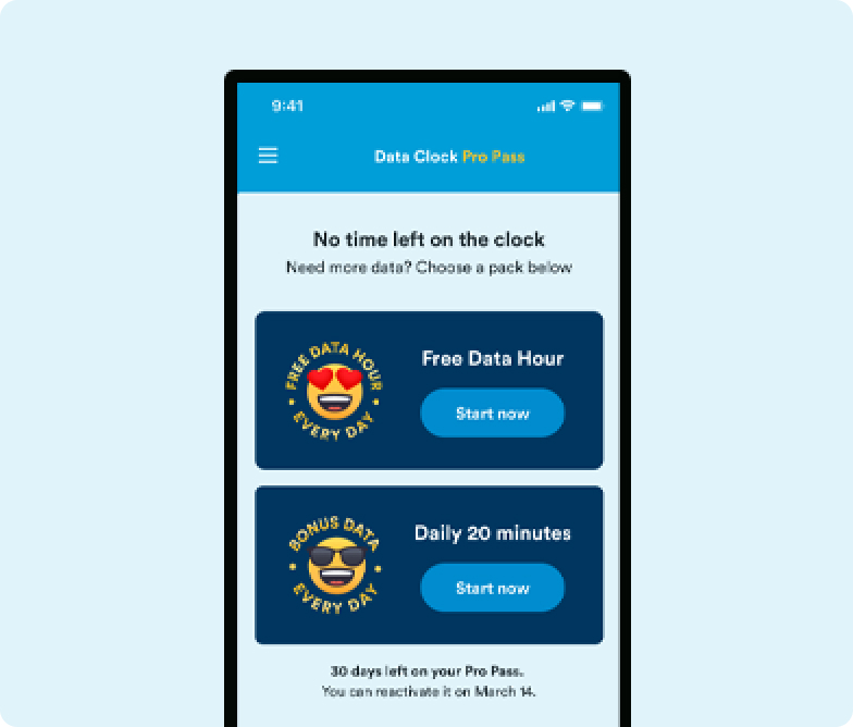 screen grab of what the data clock app will look like for someone subscribed to pro pass