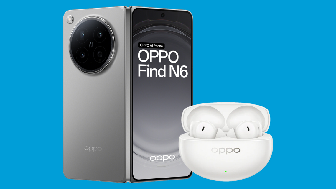 OPPO Find N6 smartphone with a pair of OPPO Enco Air5 Pro buds