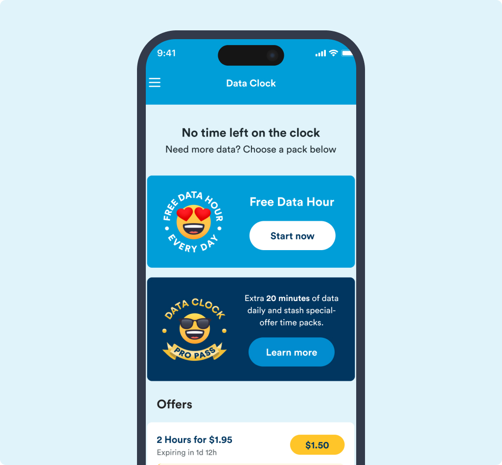 scren grab of what the dataclock app will look like for someone not subscribed to pro pass