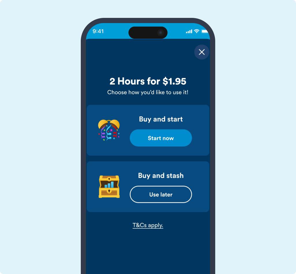 screen grab of what the data clock app will look like for someone buying a data clock pack and choosing to either start immediately or stash it