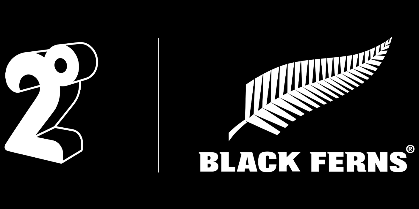 2degrees and Black Ferns logos on a black background