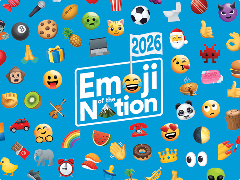 Emoji Nation lock up with lots of emojis on a blue background