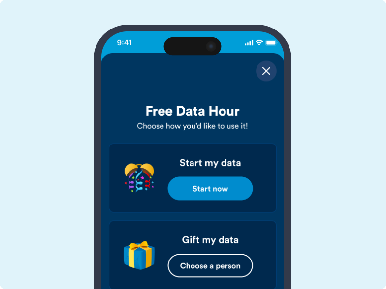 Screenshot of Data Clock Pro Passes Free Data Hour showing that you can either use it yourself or gift it