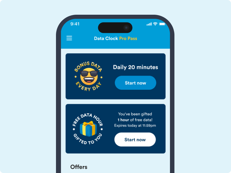 Screenshot showing how the gifted data shows on the recipients data clock account and how they can start their gifted data