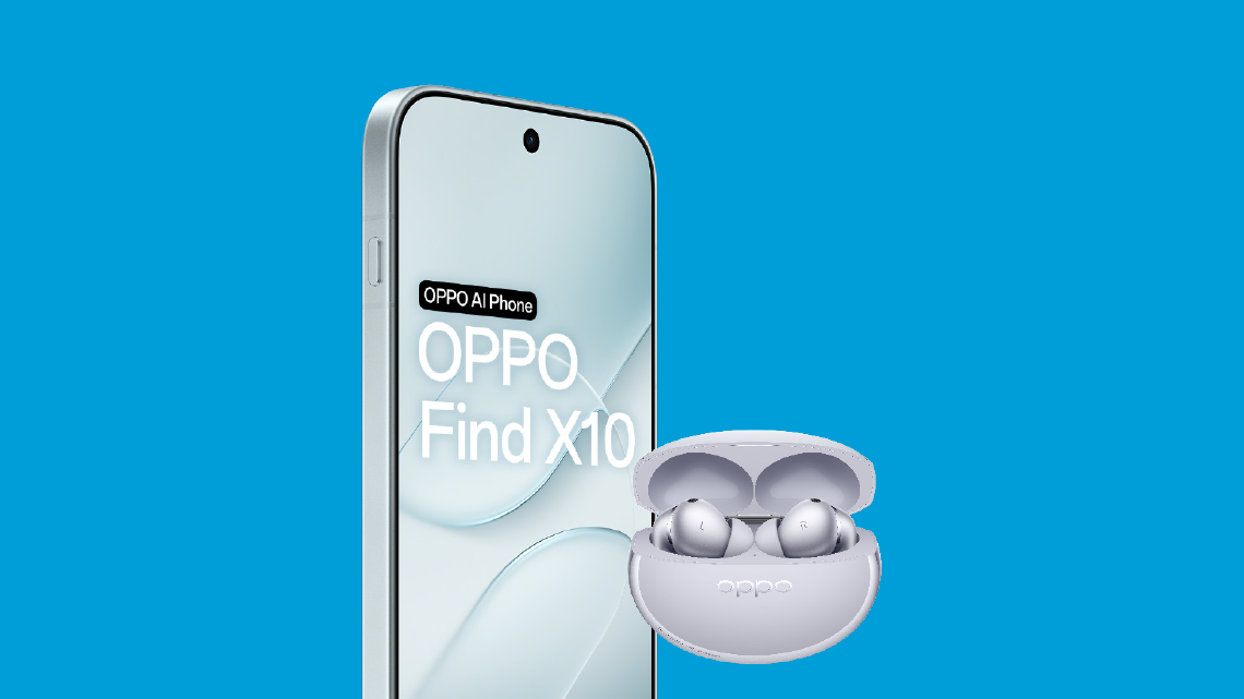 Image of the OPPO Find X10 smartphone and a pair of Enco X4 Buds