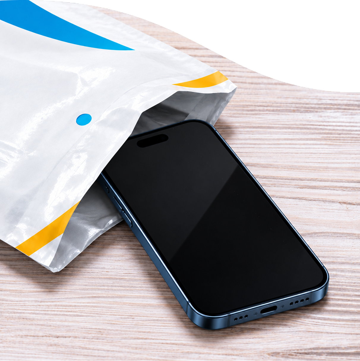Image of a mobile phone being put into a shipping bag to be send in for Trade In