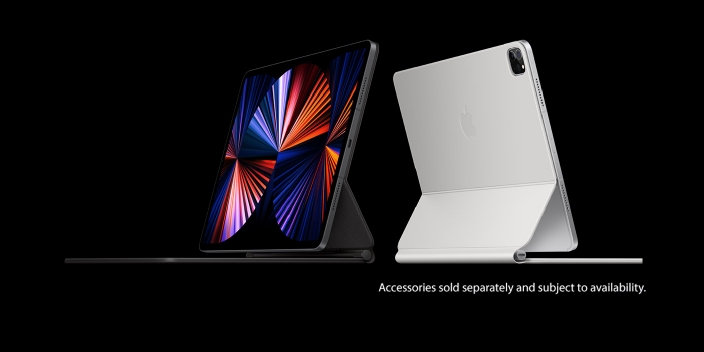 Photo showing the front and back of the new 12.9" iPad Pro in the silver colourway 