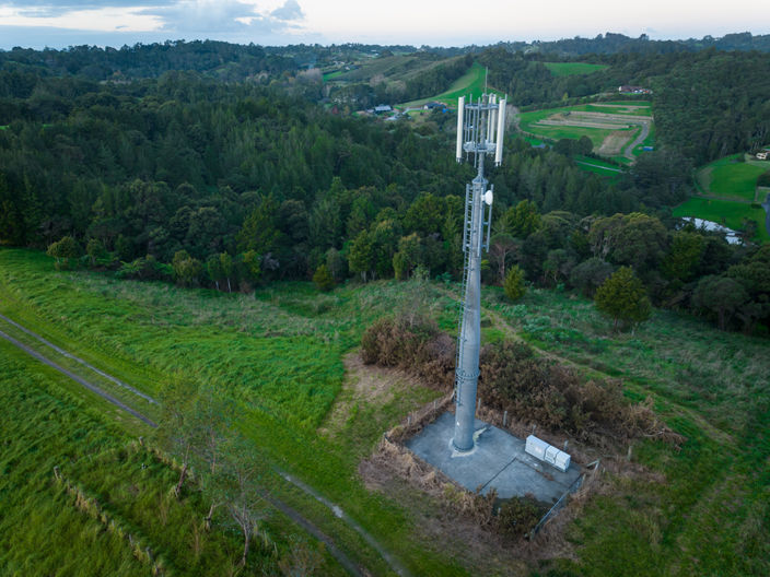 drone shot of a rural cell tower