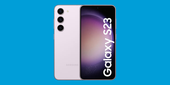 Samsung S21 smart phone on a blue background