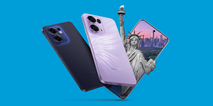 Image of OPPO Reno13 Series smartphones and the Statue of Liberty