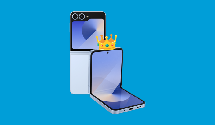 Samsung Galaxy Z Flip6 Smartphone with a emoji crown on the top