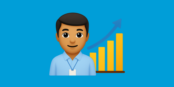 3d emoji of a man with a graph behind him showing a rising arrow