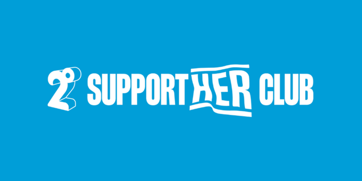 SupportHER Club Logo on a blue background