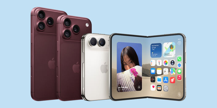 the iPhone 18 and Duo family on a light blue background