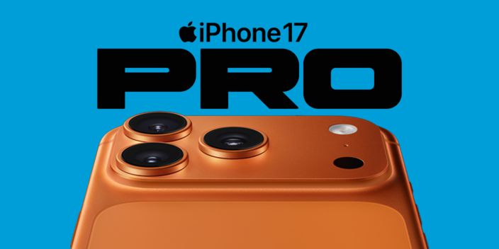 Apple iPhone 17 Pro on a blue background
